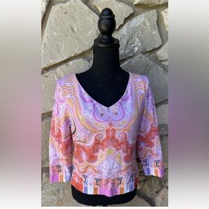 Vintage CARLISLE Top T‎ Shirt Size 8 Multicolor Paisley Short Cotton Spandex EC